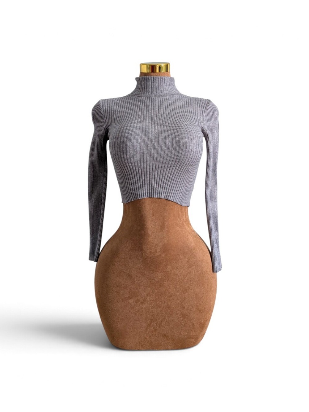 Shein Gray Cropped Ribbed Turtleneck Top